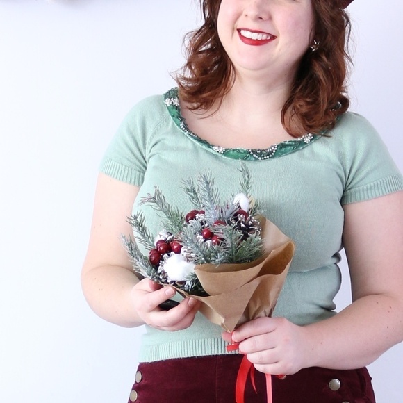 Anthropologie RARE Beaded Jewel Wide Neck Sweater Green by HWR - Picture 3 of 7